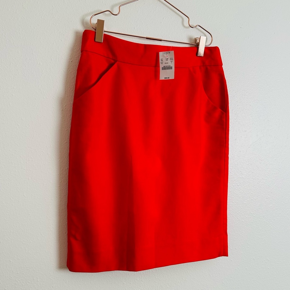 New J. Crew Red Midi Side Pockets 100% Cotton The Pencil Skirt - Picture 5 of 7